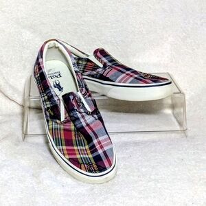 Polo Ralph Lauren Keaton Slip-On Madras Plaid Crest Overprint Sneakers Size‎ 9.5